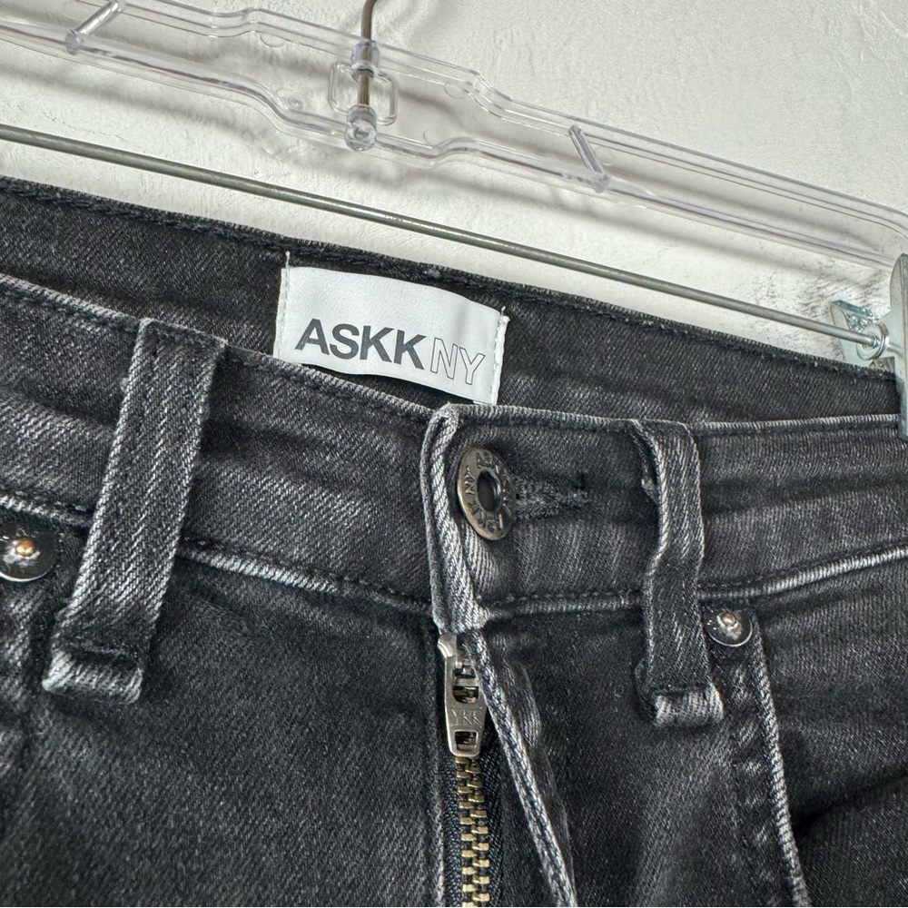 Askk‎ NY Jeans Denim Dark Wash Black Solid Raw Hem Cotton Stretch Mid Rise - Picture 3 of 9